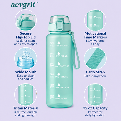 𝒂𝒆𝒗𝒈𝒓𝒊𝒕™ 32 oz Hydration Tracker Water Bottle with Time Markers