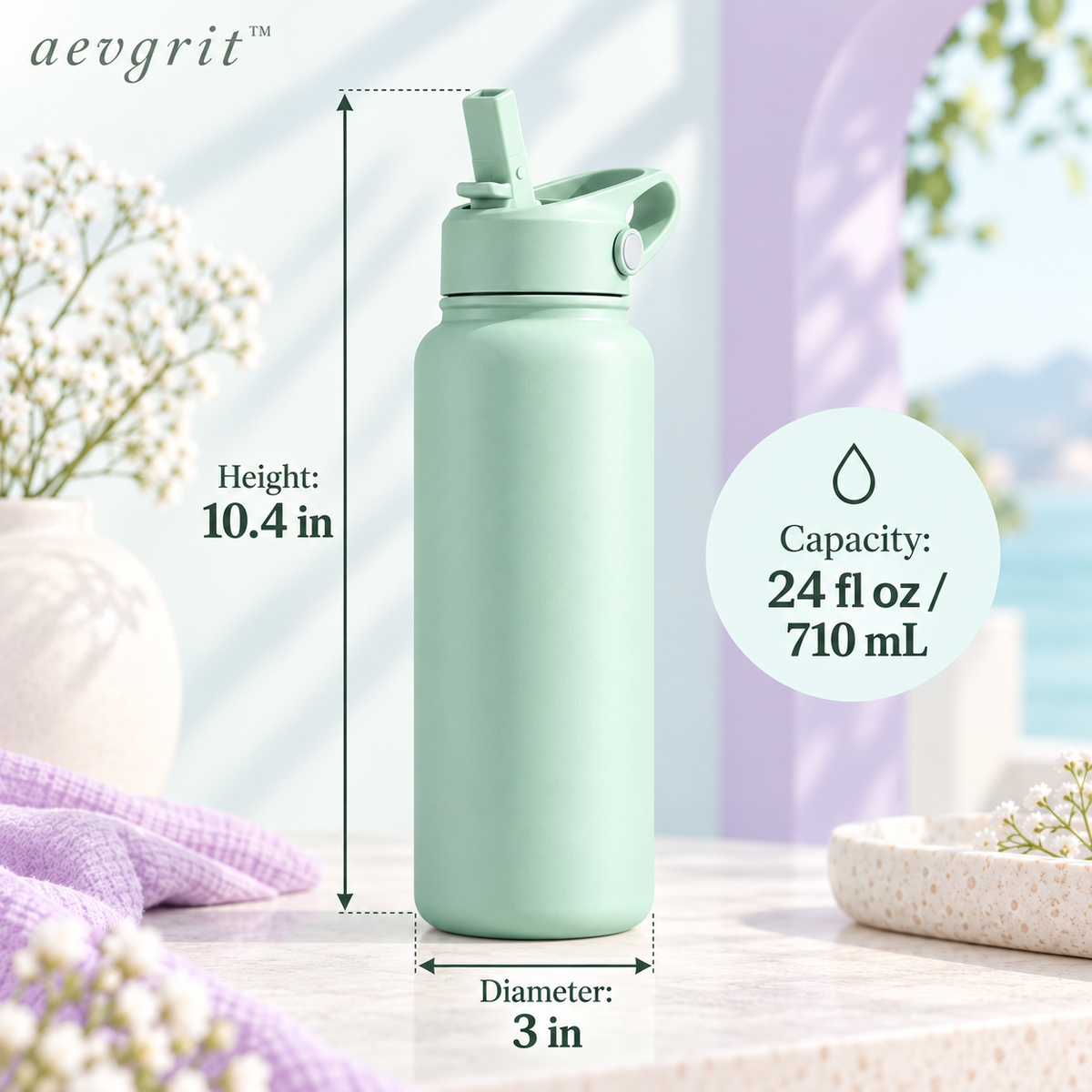 𝒂𝒆𝒗𝒈𝒓𝒊𝒕™ 24 oz Insulated Stainless Steel Water Bottle with Flip Straw