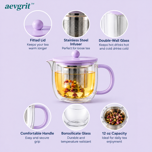 𝒂𝒆𝒗𝒈𝒓𝒊𝒕™ 12 oz Double-Wall Glass Tea Cup with Infuser