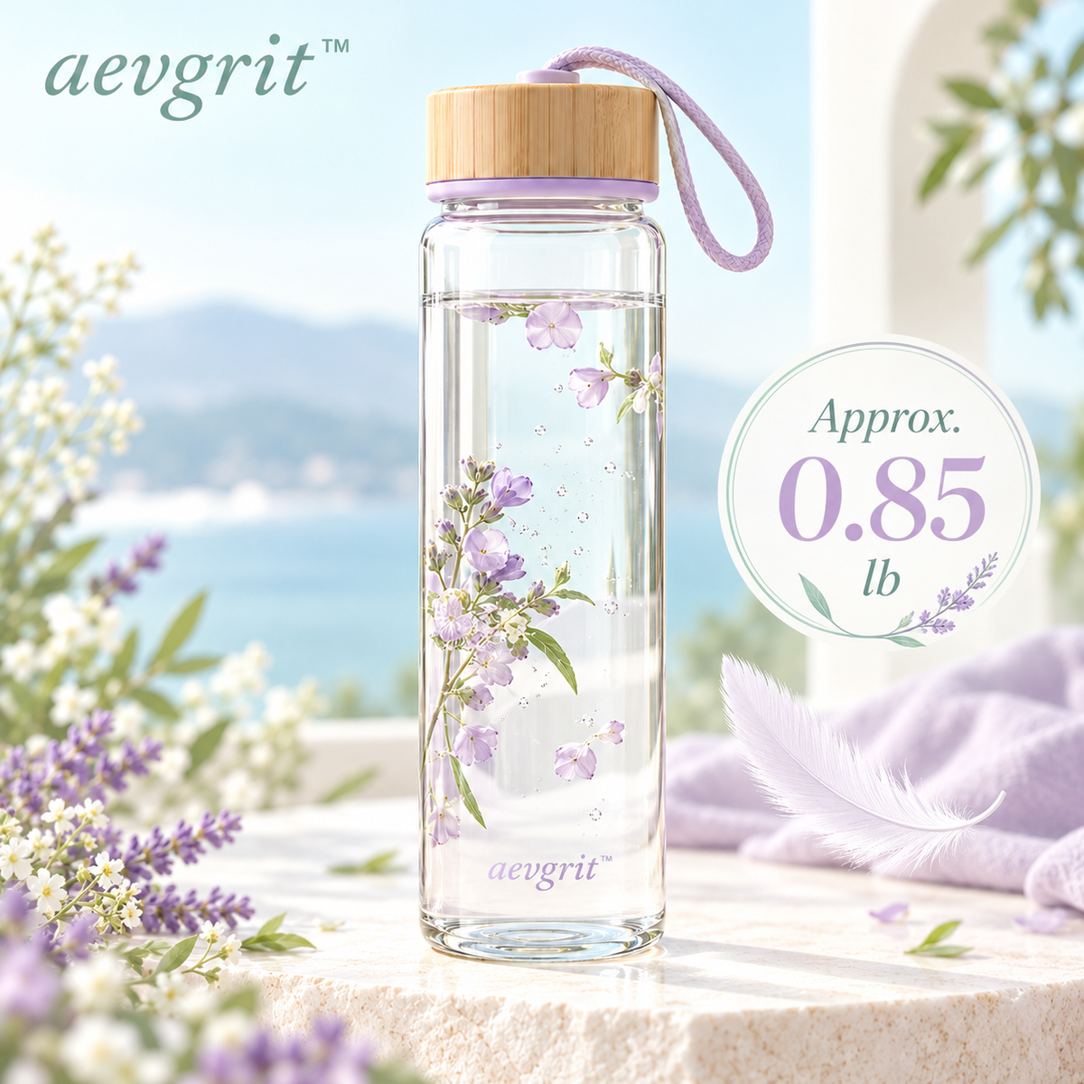𝒂𝒆𝒗𝒈𝒓𝒊𝒕™ 22 oz Glass Water Bottle with Bamboo Lid and Carry Loop