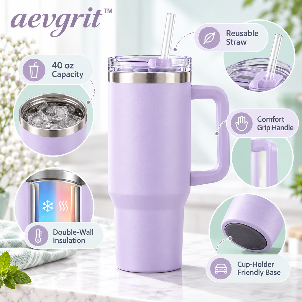 𝒂𝒆𝒗𝒈𝒓𝒊𝒕™ 40 oz Insulated Tumbler with Handle and Straw