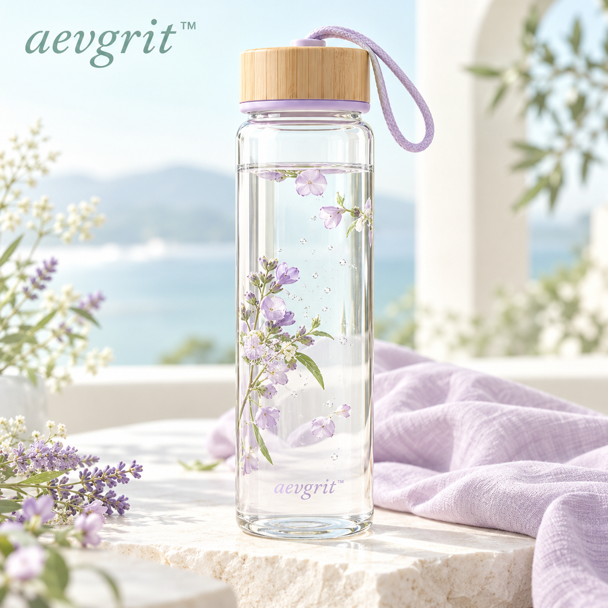 𝒂𝒆𝒗𝒈𝒓𝒊𝒕™ 22 oz Glass Water Bottle with Bamboo Lid and Carry Loop