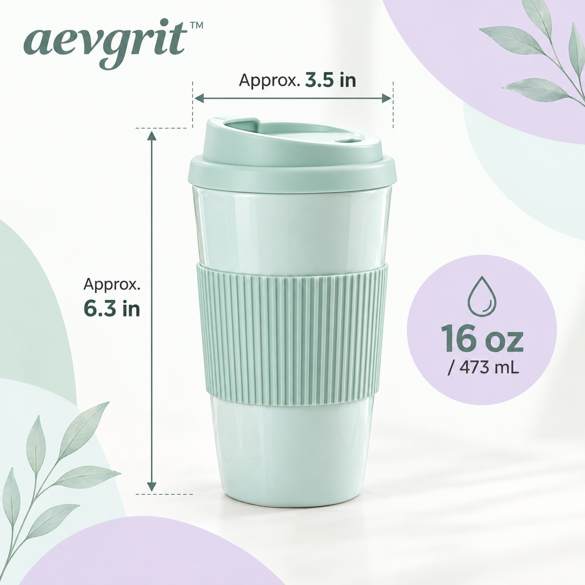 𝒂𝒆𝒗𝒈𝒓𝒊𝒕™ 16 oz Ceramic Travel Mug with Lid and Silicone Grip