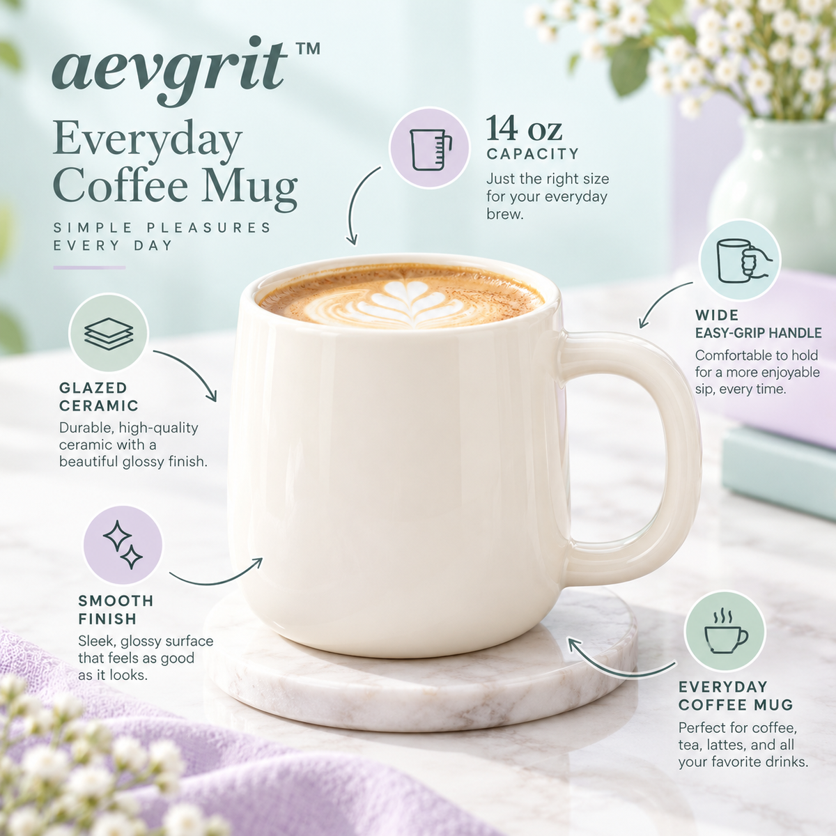 𝒂𝒆𝒗𝒈𝒓𝒊𝒕™ 14 oz Everyday Ceramic Coffee Mug with Wide Handle