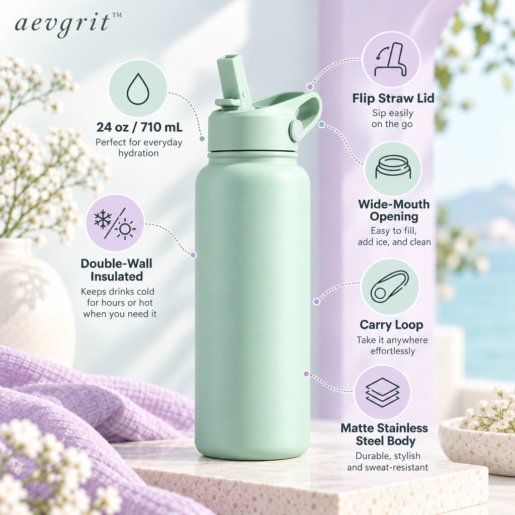 𝒂𝒆𝒗𝒈𝒓𝒊𝒕™ 24 oz Insulated Stainless Steel Water Bottle with Flip Straw
