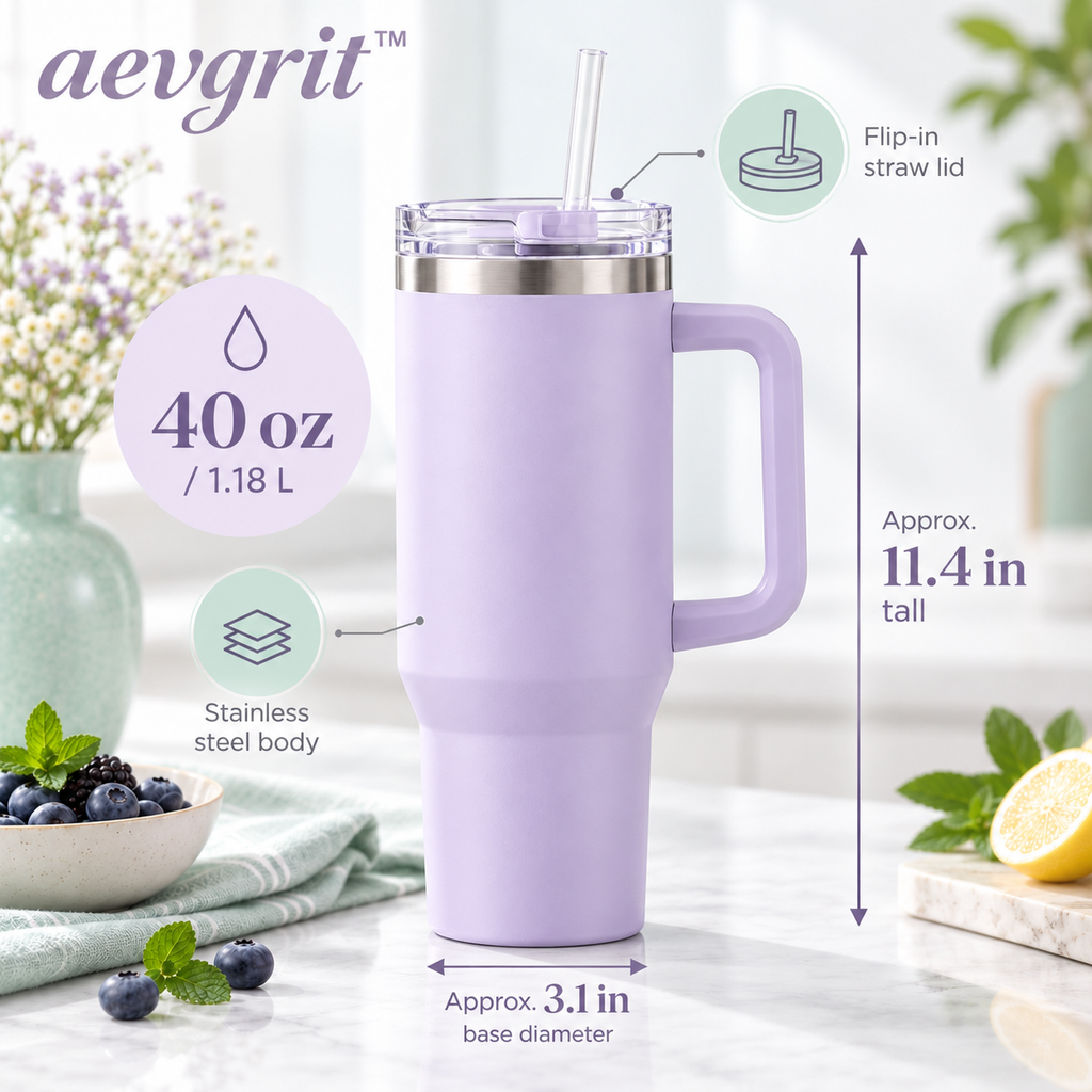 𝒂𝒆𝒗𝒈𝒓𝒊𝒕™ 40 oz Insulated Tumbler with Handle and Straw