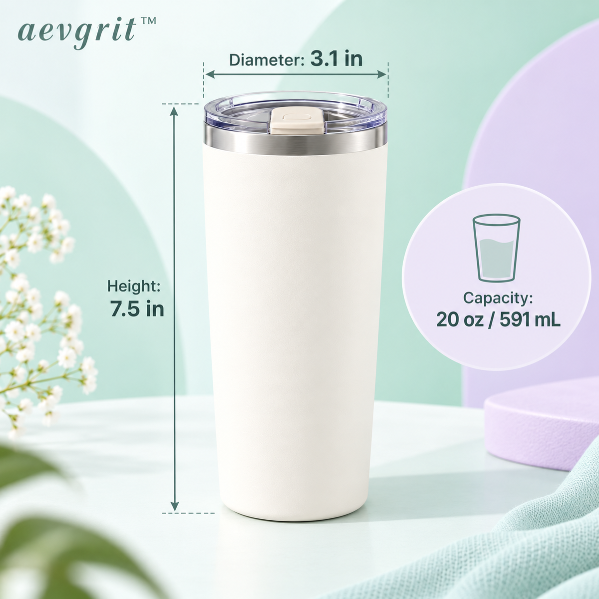 𝒂𝒆𝒗𝒈𝒓𝒊𝒕™ 20 oz Double-Wall Insulated Travel Tumbler with Slide Lid