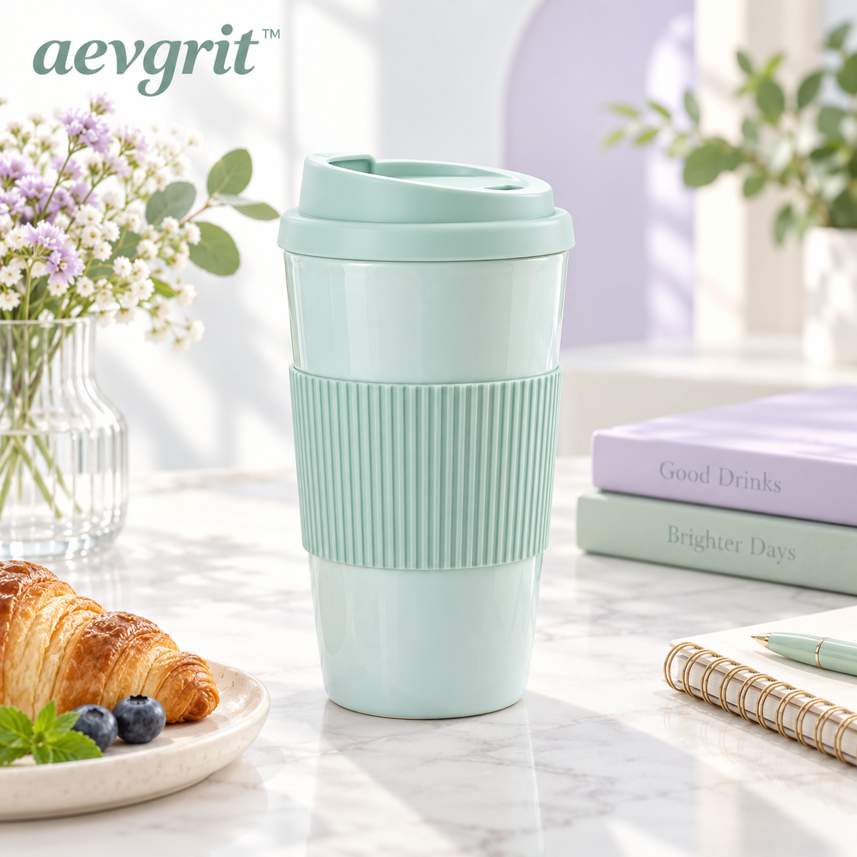 𝒂𝒆𝒗𝒈𝒓𝒊𝒕™ 16 oz Ceramic Travel Mug with Lid and Silicone Grip